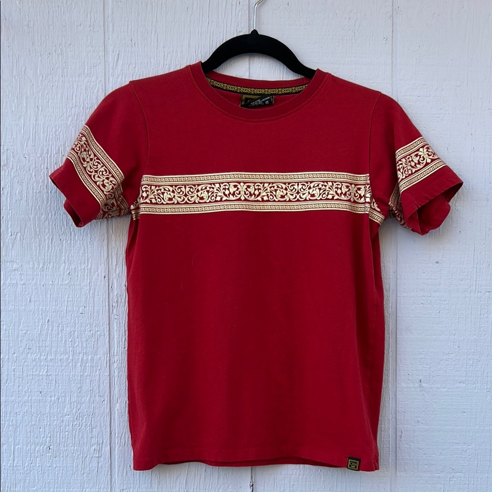 Casa Moda Red Short Sleeve Tee with Gold Accents